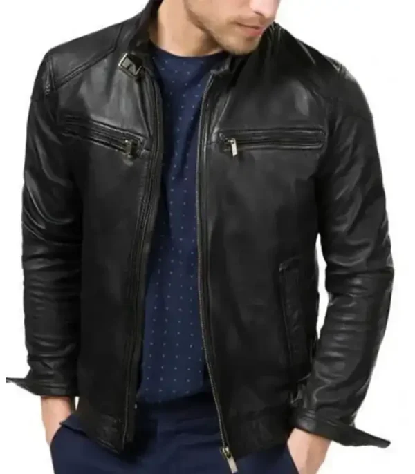 Bluster Men Biker Bomber Leather Jacket