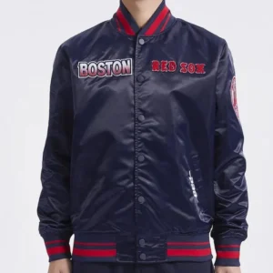 Boston Red Sox Turn It Up M Classic Rib Navy Satin Varsity Jacket