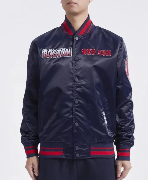 Boston Red Sox Turn It Up M Classic Rib Navy Satin Varsity Jacket