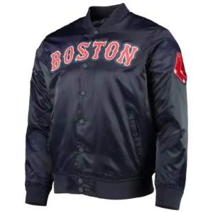 Boston Red Sox Wordmark Navy Satin Varsity Jacket