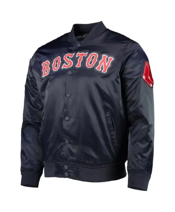 Boston Red Sox Wordmark Navy Satin Varsity Jacket