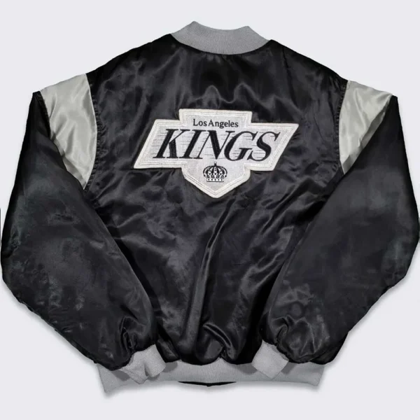 80s Los Angles Kings Black Bomber Satin Jacket - Image 2