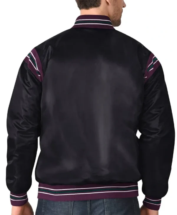 Buy Now Anaheim Ducks Enforcer Black Satin Varsity Jacket For Unisex
