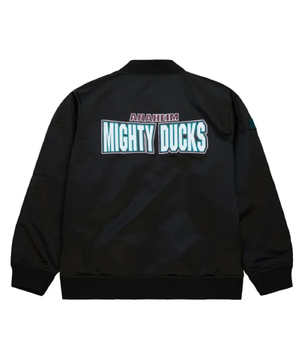 Buy Now Anaheim Ducks Lightweight Vintage Logo Satin Bomber Jacket For Unisex