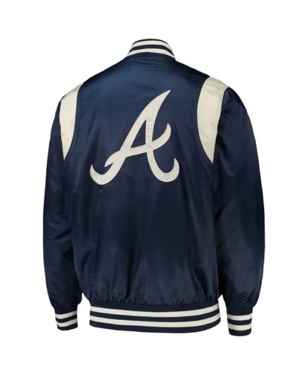 Buy Now Atlanta Braves Navy and White Full-Snap Varsity Jacket For Unisex