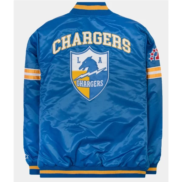Buy Now Blue Los Angeles Chargers 30th Anniversary Satin Varsity Jacket For Unisex