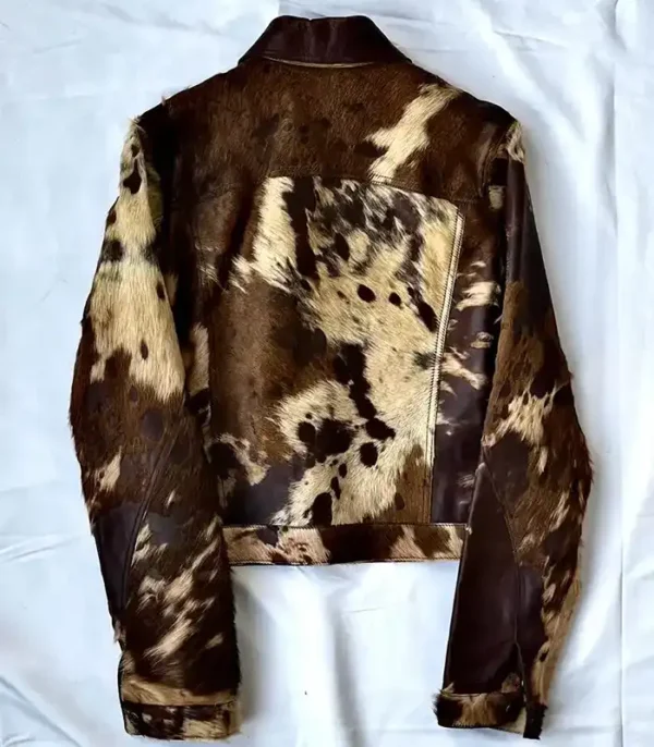Buy Now Cowhide Fur Brown Printed Leather Jacket
