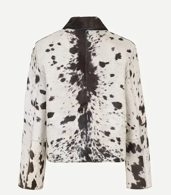 Cowhide Fur Leather Brown And White Printed Jacket - Image 2