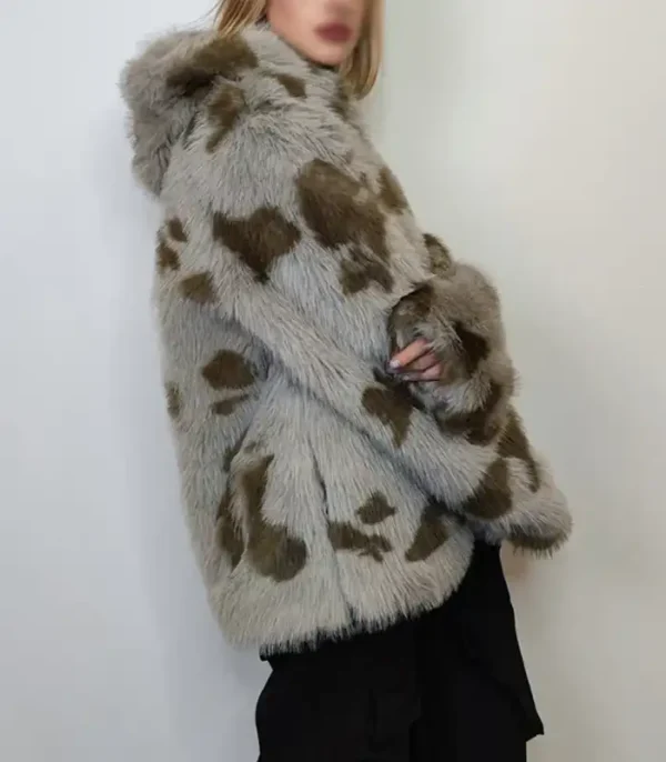 Buy Now Cowhide Grey And Green Stylish Fur Jacket