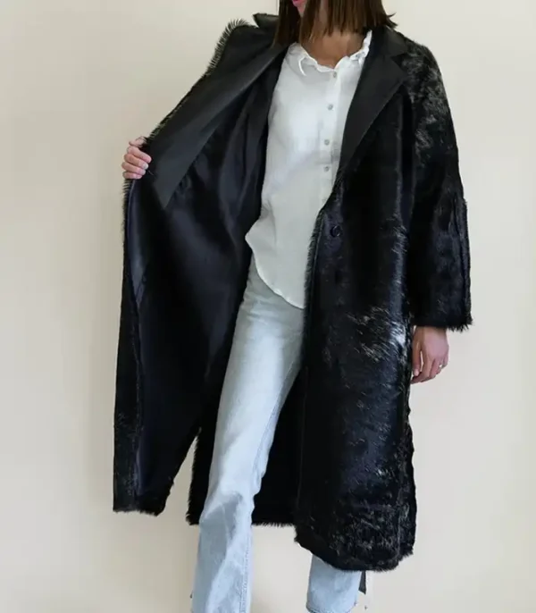 Cowhide Leather Fur Trench Stylish Coat - Image 2