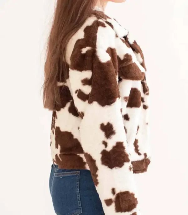Buy Now Cowhide Printed Fur Brown And White Jacket For Unisex