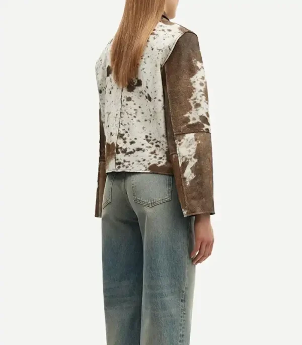Buy Now Cowhide fur Brown And White printed leather Jacket
