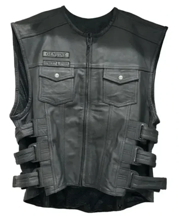 Dorm Street And Steel Anarchy Stylish  Black Leather Vest - Image 2