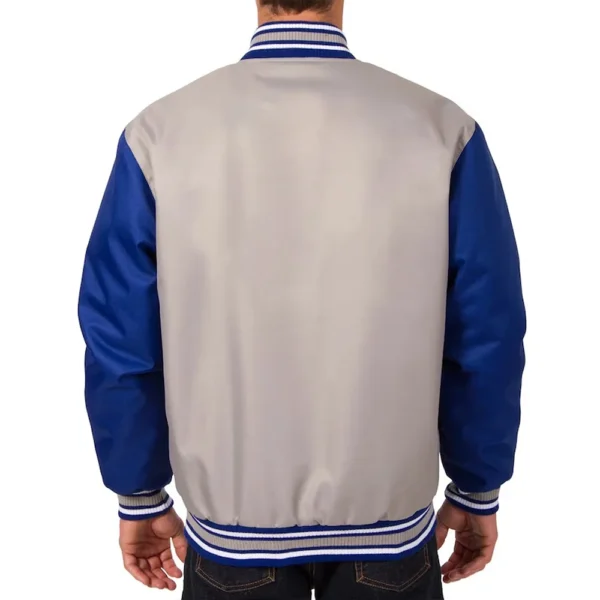 Buy Now Edmonton Oilers Gray-Blue Poly Twill Varsity Jacket For Unisex