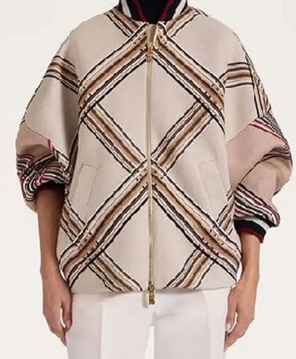 Elsbeth S02 Wool Plaid Stylish Bomber Jacket - Image 2