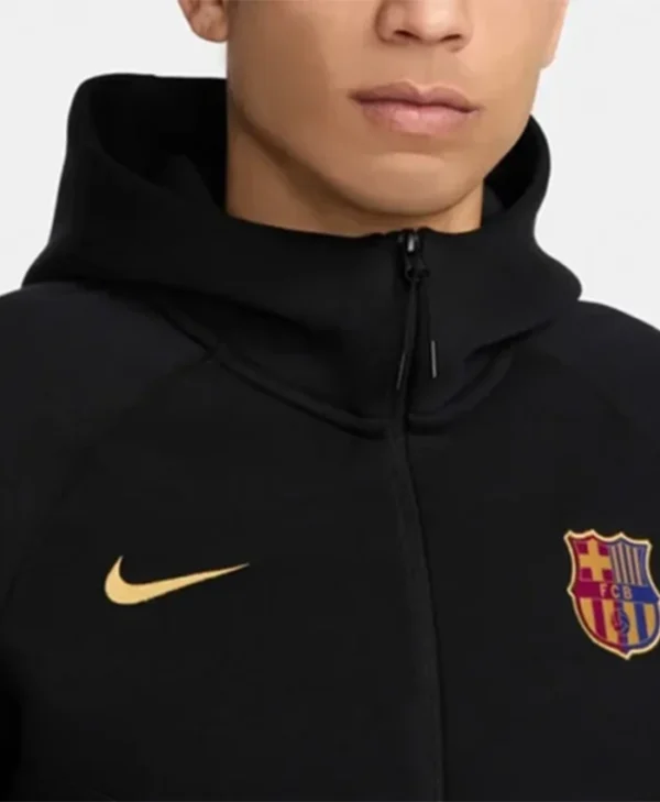 Buy Now Fc Barcelona Tech Black Fleece Varsity Jacket For Unisex 