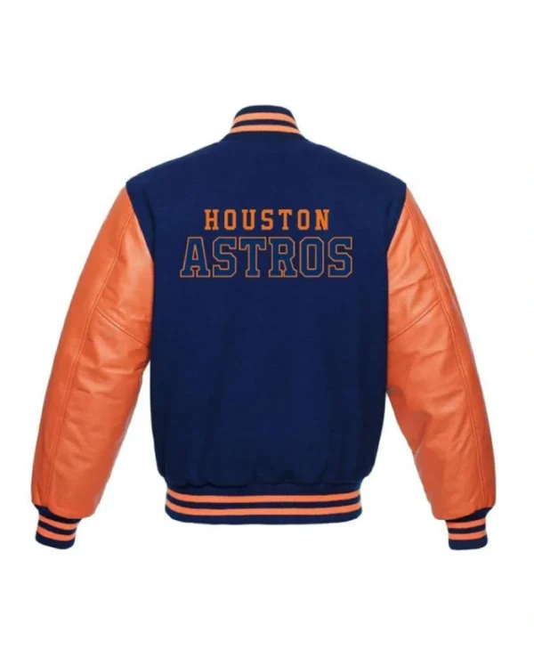 Buy Now Houston Astros Blue and Orange Varsity Jacket For Unisex