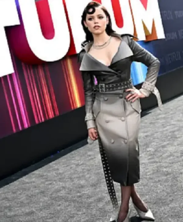 Buy Now Jenna Ortega Netflix Tudum 2025 Leather Trench Blazer For Unisex