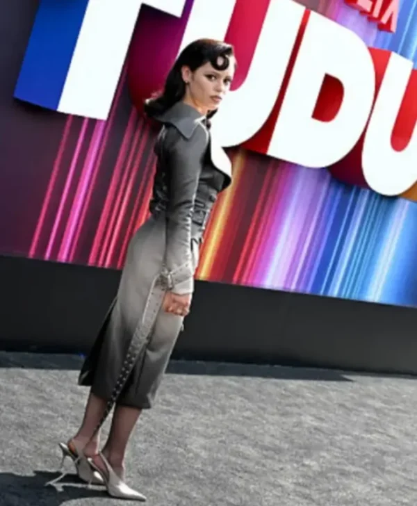 Buy Now Jenna Ortega Netflix Tudum 2025 Leather Trench Blazer For Unisex2