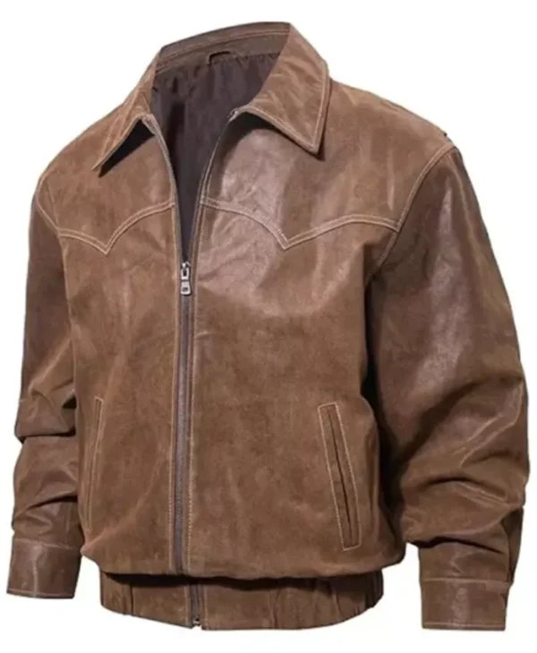 Men's Brown Stylish Leather Jacket - Image 2