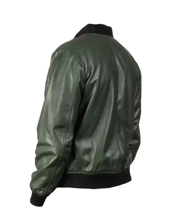 Men’s Casual Bomber Green Stylish Leather Jacket - Image 2