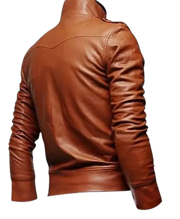 Buy Now Men’s Slim Fit Leather Biker Tan Jacket For Unisex