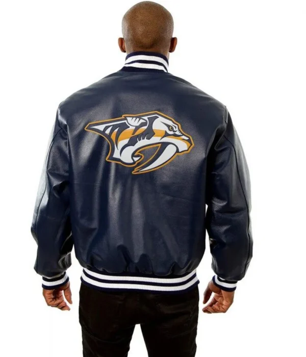 Buy Now Nashville Predators Navy Blue Leather Jacket For Unisex