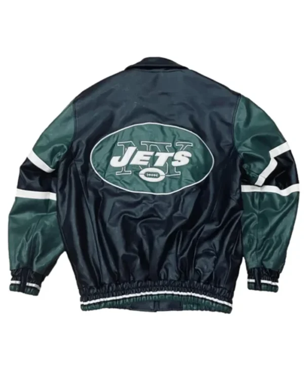 Buy Now New York Jets Green And Black Leather Bomber Jacket For Unisex