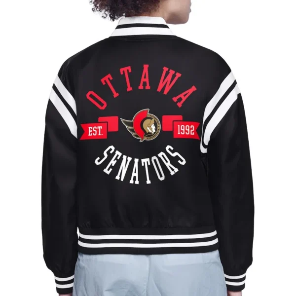 Buy Now Ottawa Senators Printed Logo Varsity Satin Black Jacket For Unisex