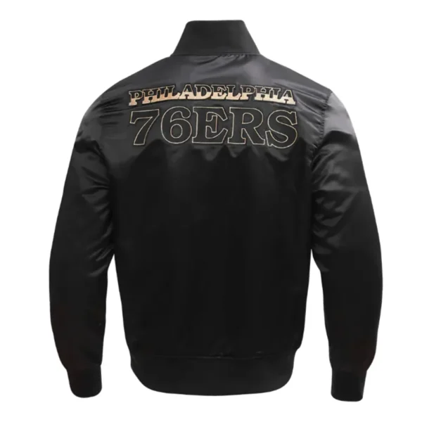 Philadelphia 76ers Gold Logo Satin Varsity Jacket - Image 2