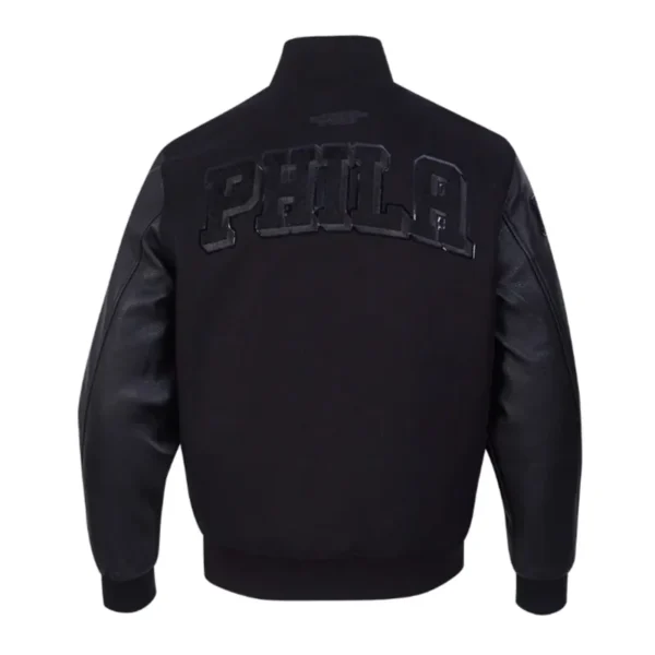 Buy Now Philadelphia 76ers Triple Black Wool-Leather Jacket For Unisex