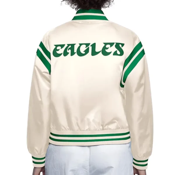 Philadelphia Eagles Cream Full Count Satin Varsity Jacket - Image 2