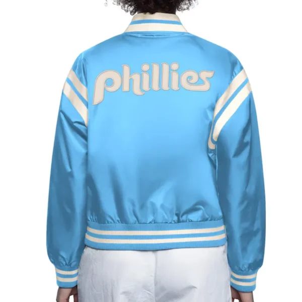 Philadelphia Phillies Light Blue And White Full Count Varsity Jacket - Image 2