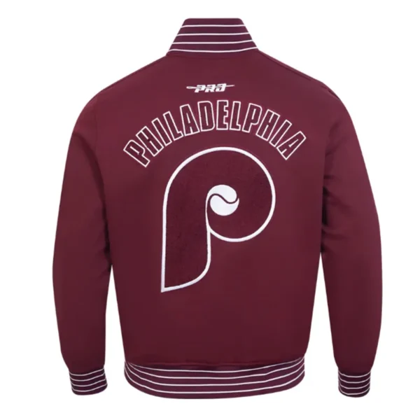 Buy Now Philadelphia Phillies Logo Game Day Wine Varsity Jacket For Unisex