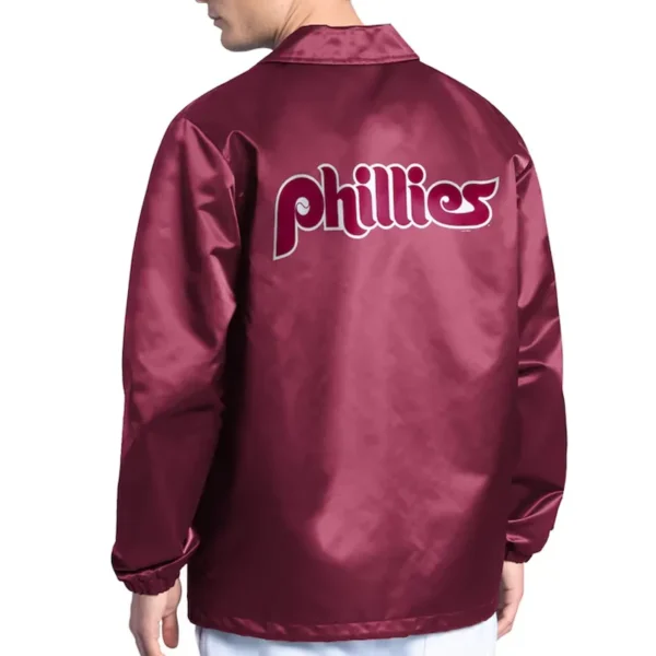 Buy Now Philadelphia Phillies Point Man Coaches Burgundy Varsity Jacket For Unisex