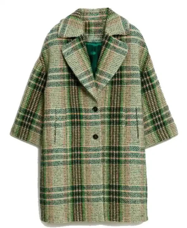 Playing Nice 2025 Jessica Brown Findlay Plaid Stylish Coat - Image 2