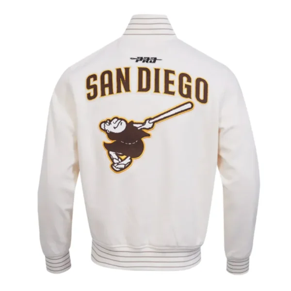 Buy Now San Diego Padres Logo Game Day Eggshell Varsity Jacket For Unisex