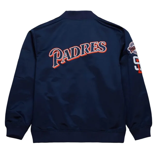 Buy Now San Diego Padres Vintage Logo Navy Satin Jacket For Unisex
