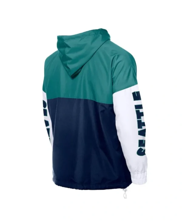 Buy Now Seattle Mariners Block Navy And Aqua Hoodie Windbreaker For Unisex