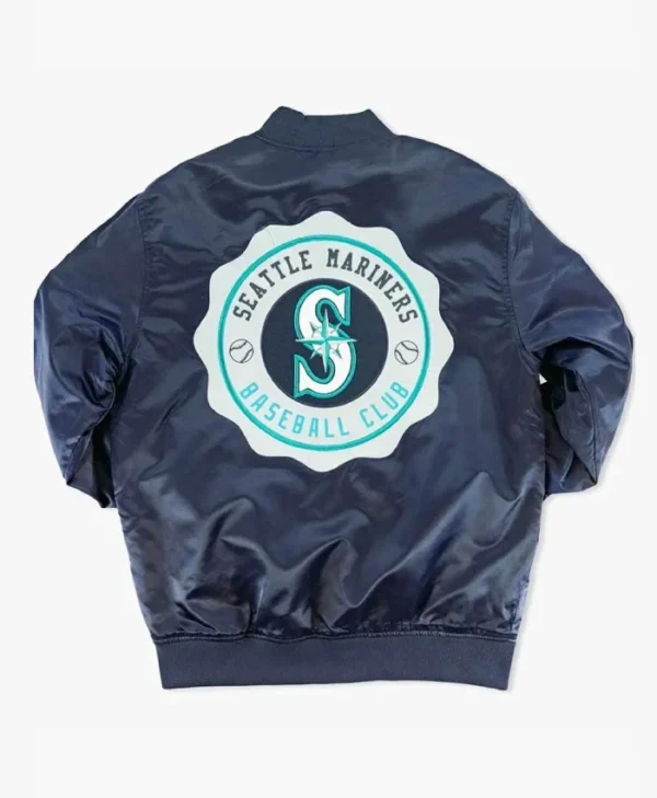 Buy Now Seattle Mariners Crest Navy Satin Varsity Jacket For Unisex