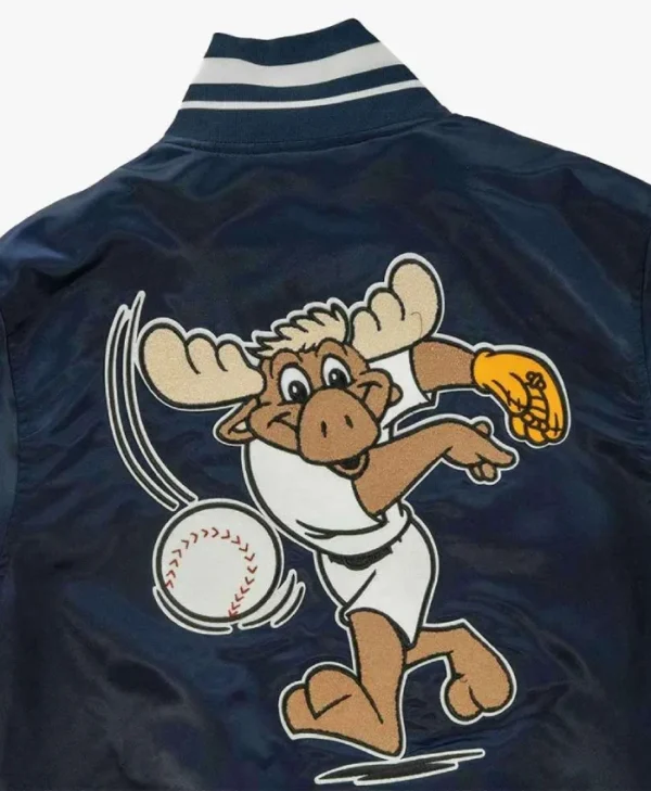 Buy Now Seattle Mariners Mariner Moose Navy Satin Varsity Jacket For Unisex