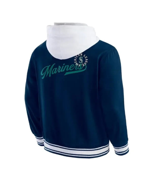 Buy Now Seattle Mariners Navy Cotton Hooded Varsity Jacket For Unisex