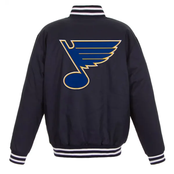 Buy Now St. Louis Blues Two Hit Poly-Twill Navy Varsity Jacket For Unisex