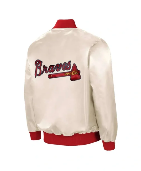 Buy Now The Ambassador Home Atlanta Braves Cream Satin Bomber Jacket For Unisex