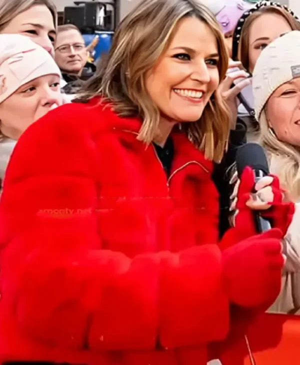 The Today Show Savannah Guthrie Red Puffer Stylish Jacket - Image 2