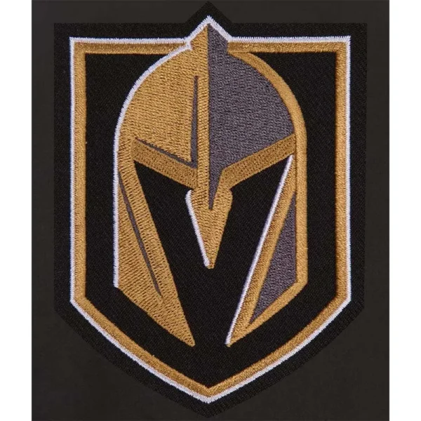 Buy Now Vegas Golden Knights Front Hit Black Poly Twill Varsity Jacket For Unisex