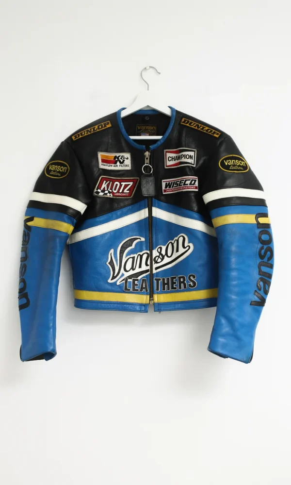 Buy Now Vintage Vanson Black And Blue Biker Leather Jacket For Unisex
