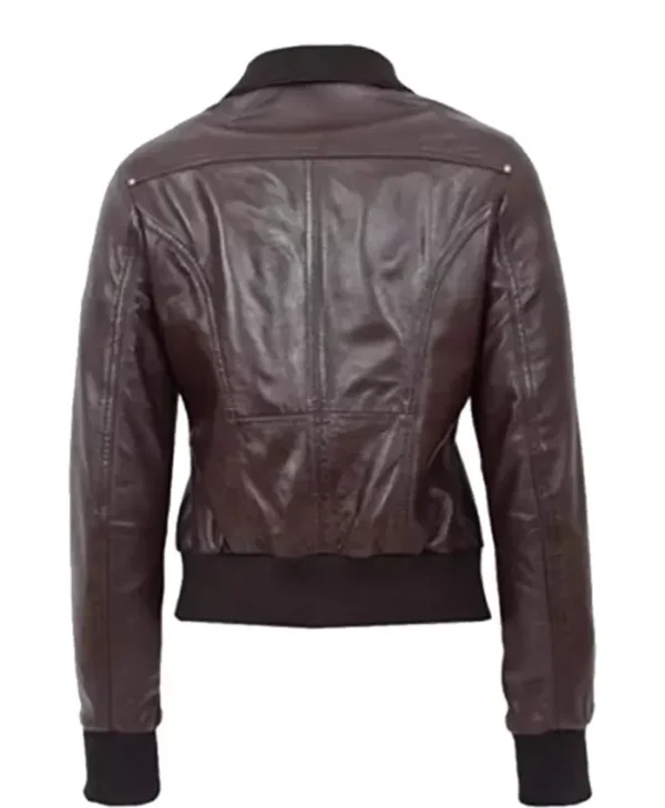 Women’s Bomber Brown Stylish Leather Jacket - Image 2