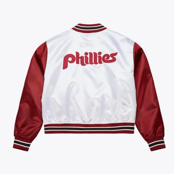 Womens Philadelphia Phillies Cropped Satin Jacket - Image 2