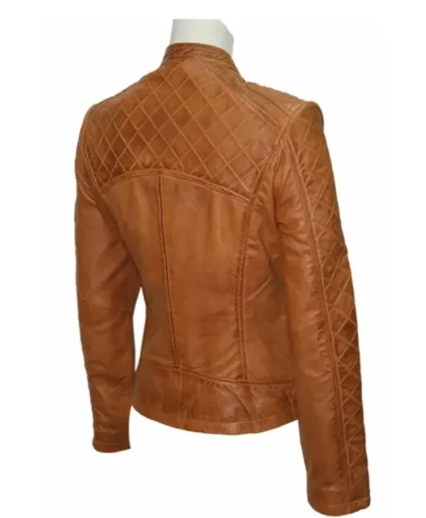 Women’s Slim-Fit Quilted Brown Stylish Leather Jacket - Image 2